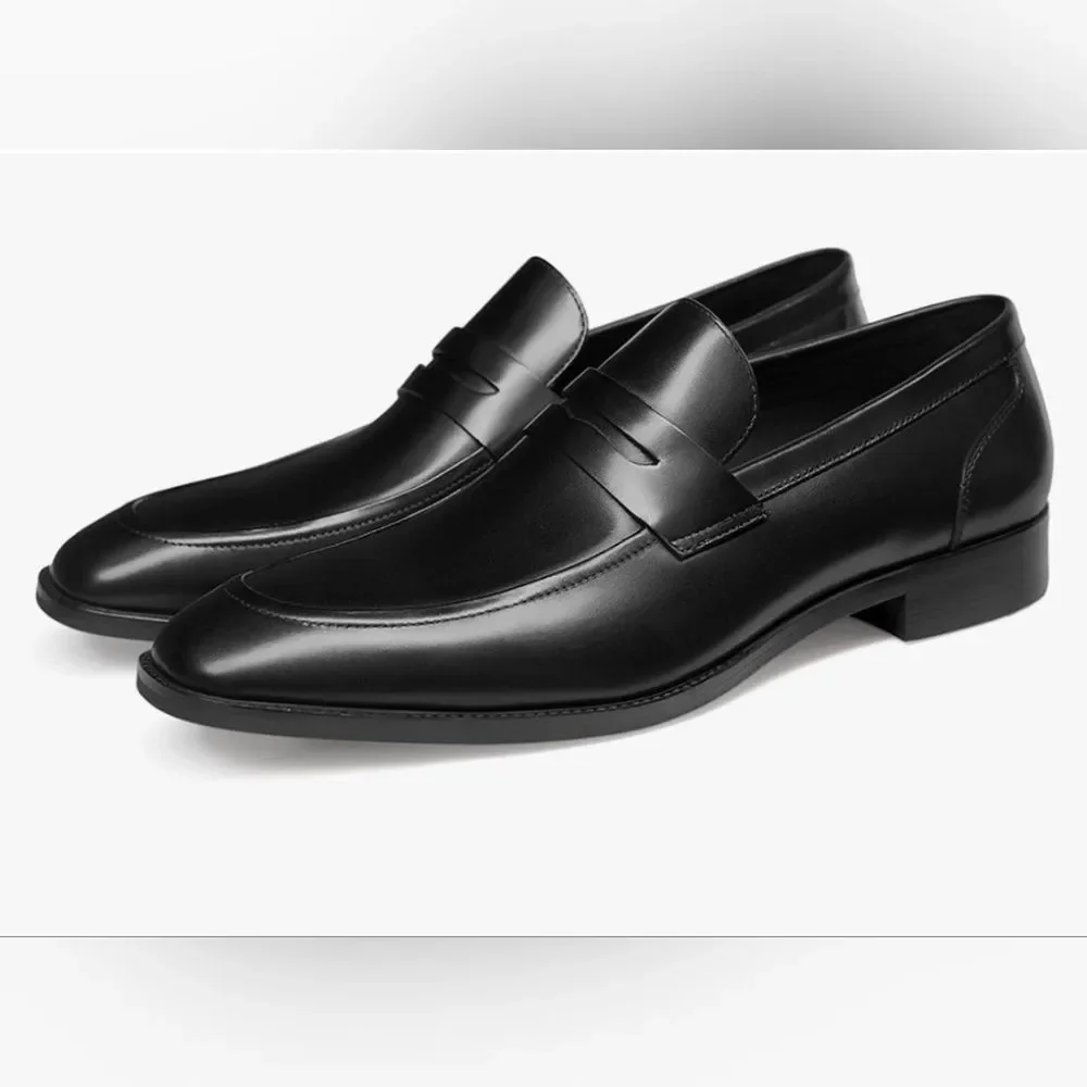 Gifennse Men's NWOT Black Leather Slip On Narrow Fit Loafer Dress Shoes Size 7